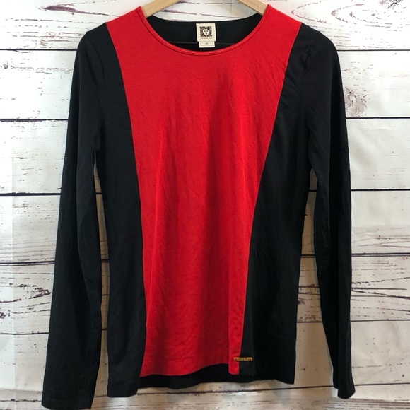 ANNE KLEIN Red and Black Long Sleeve Top - Picture 3 of 5
